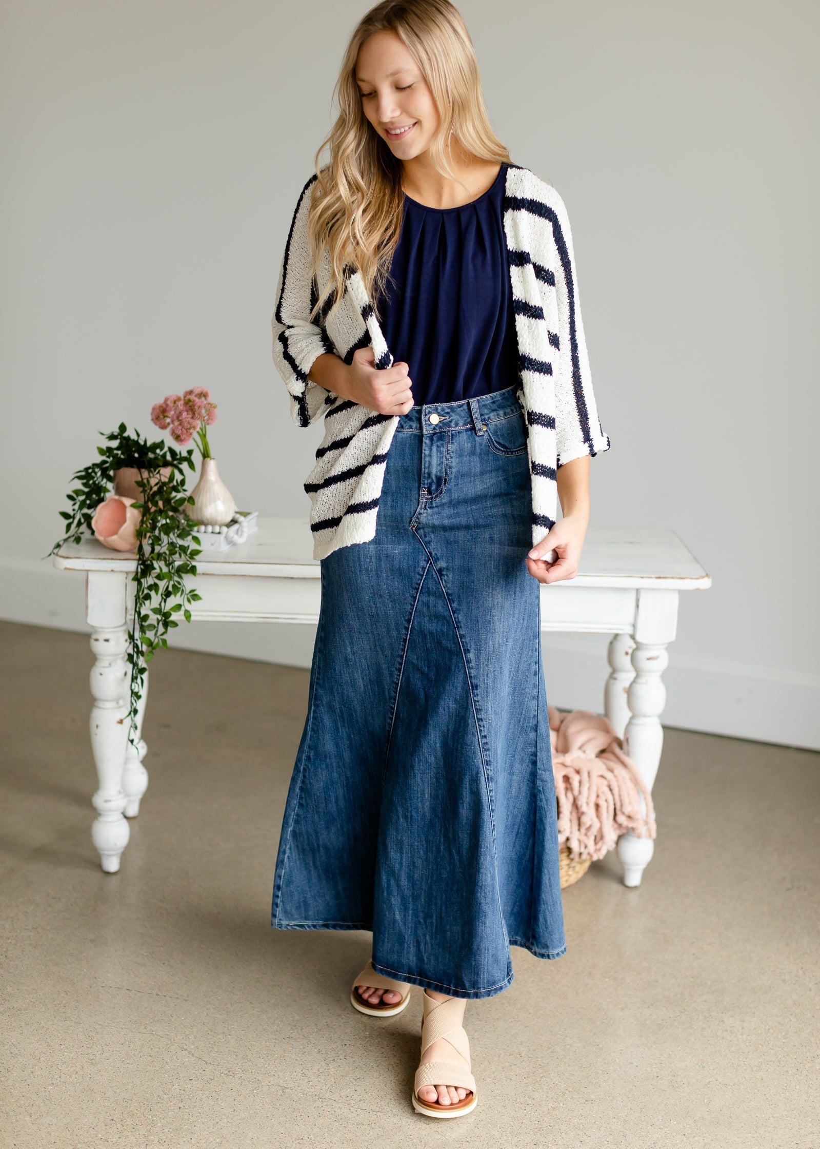 Jennifer A-Line Long Denim Skirt Skirts Inherit SOP