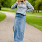 Jessa Vintage Wash Button Front Long Denim Skirt Skirts