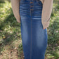 Jessa Vintage Wash Button Front Long Denim Skirt Skirts Inherit