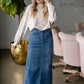 Jessa Vintage Wash Button Front Long Denim Skirt Skirts Inherit