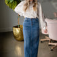 Jessa Vintage Wash Button Front Long Denim Skirt Skirts Inherit