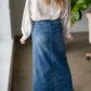 Jessa Vintage Wash Button Front Long Denim Skirt Skirts Inherit