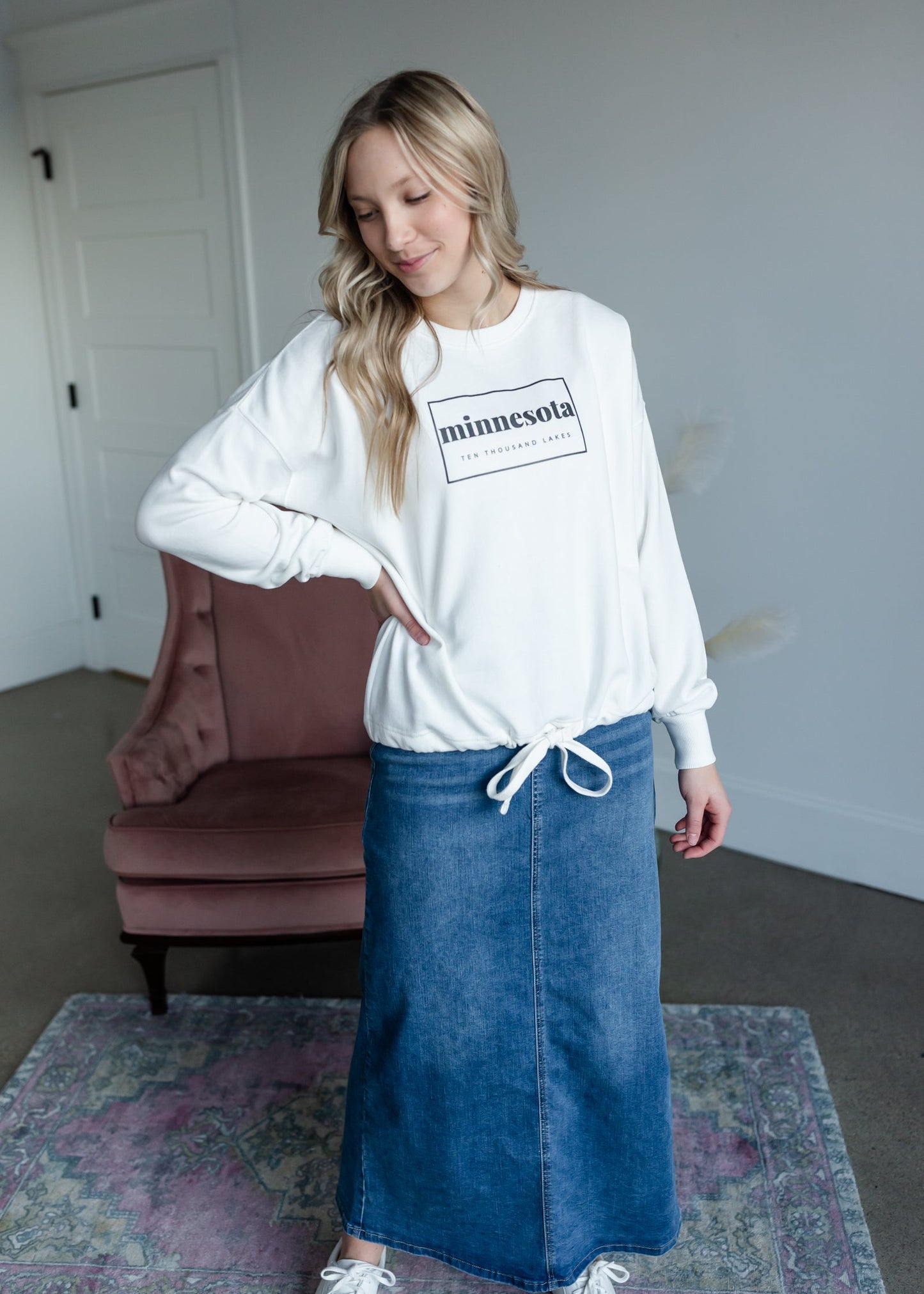 Jessa Vintage Wash Button Front Long Denim Skirt Skirts Inherit
