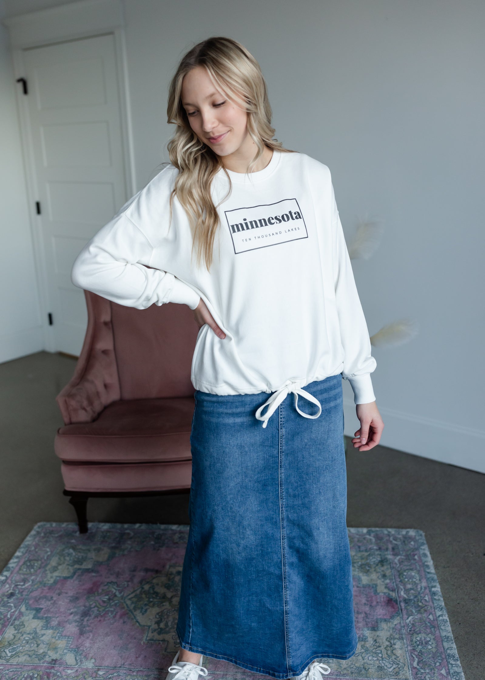 Jessa Vintage Wash Button Front Long Denim Skirt Skirts Inherit