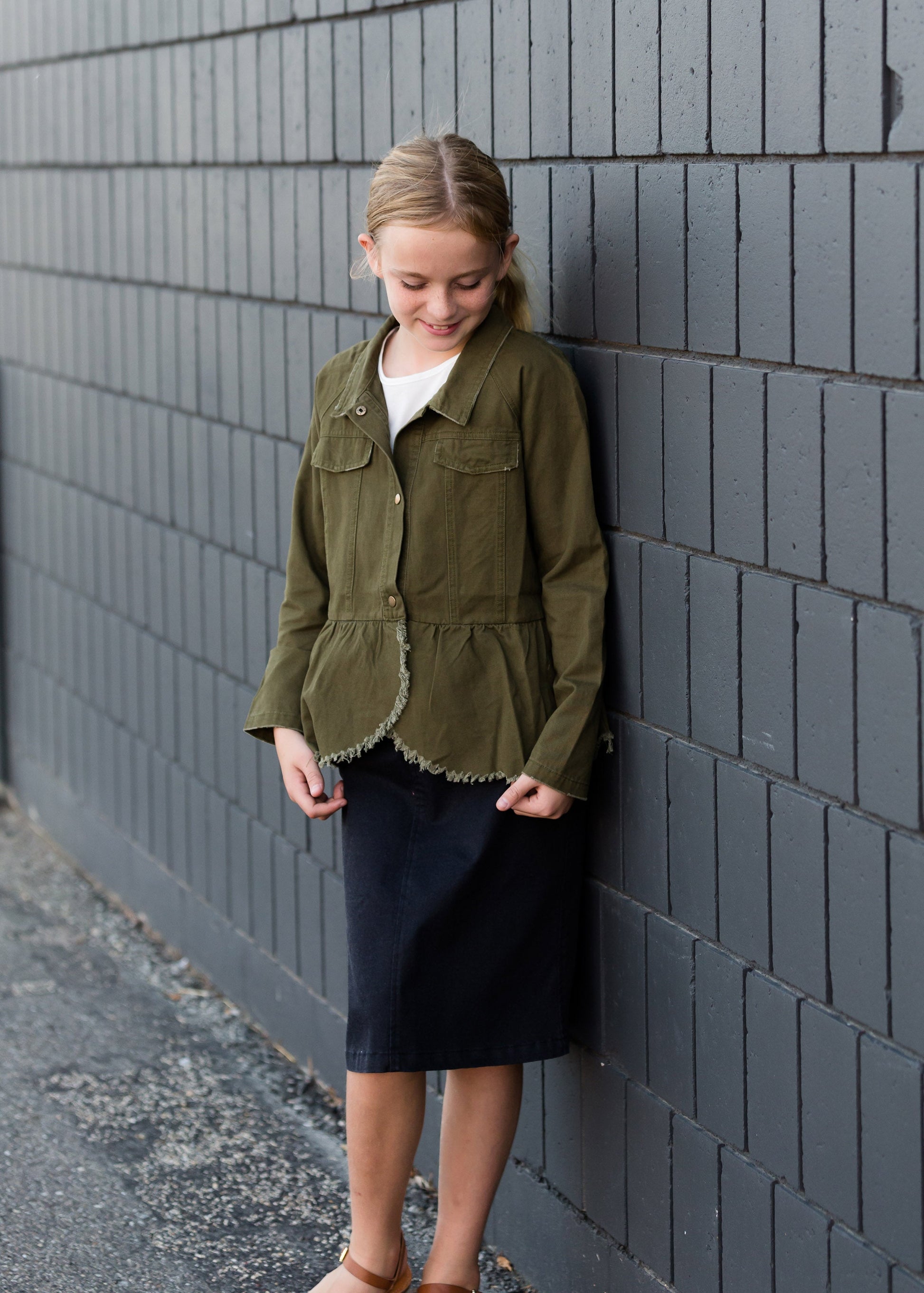 Joey Black Stretch Waist Girls Midi Skirt - FINAL SALE Skirts