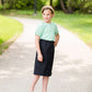 little girls modest purple, mint or black denim midi skirt