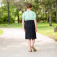 little girls modest purple, mint or black denim midi skirt