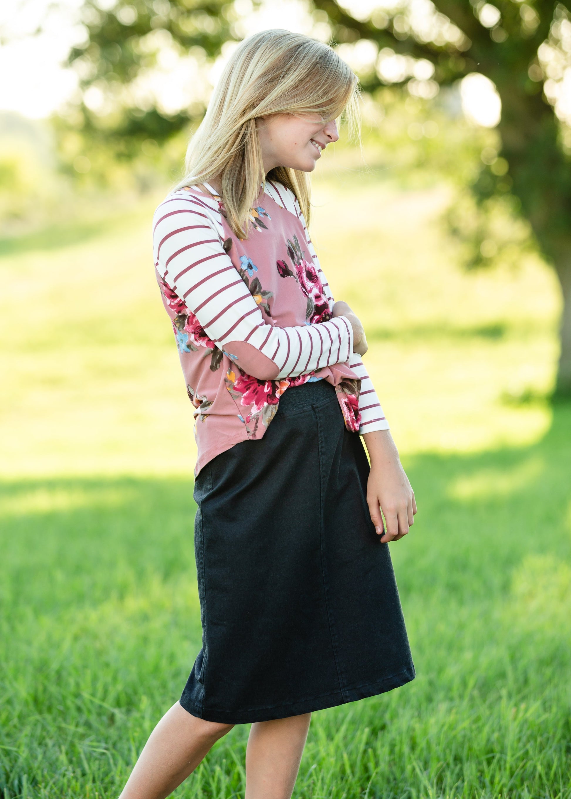 Joey Black Stretch Waist Girls Midi Skirt - FINAL SALE Skirts