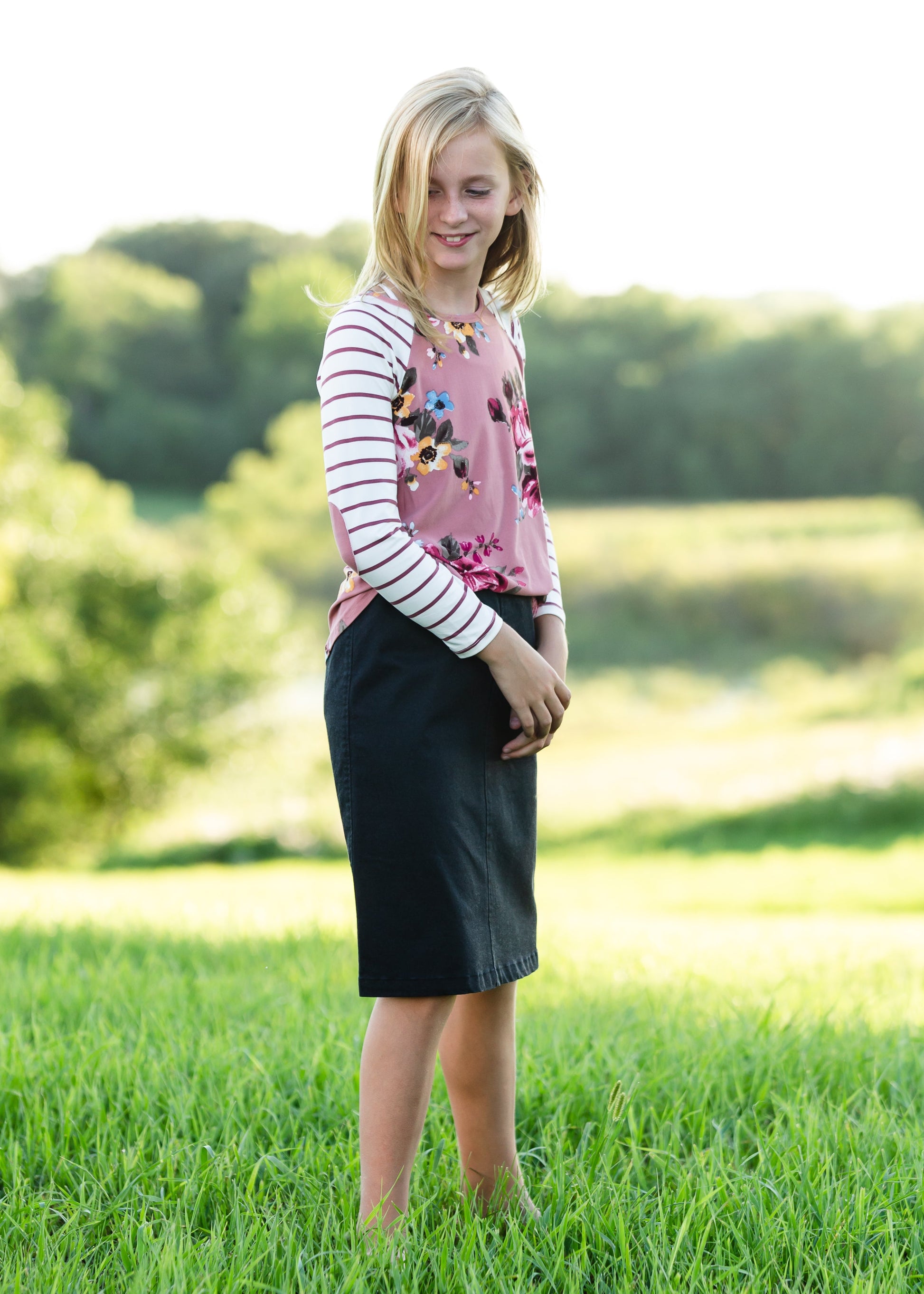 Joey Black Stretch Waist Girls Midi Skirt - FINAL SALE Skirts