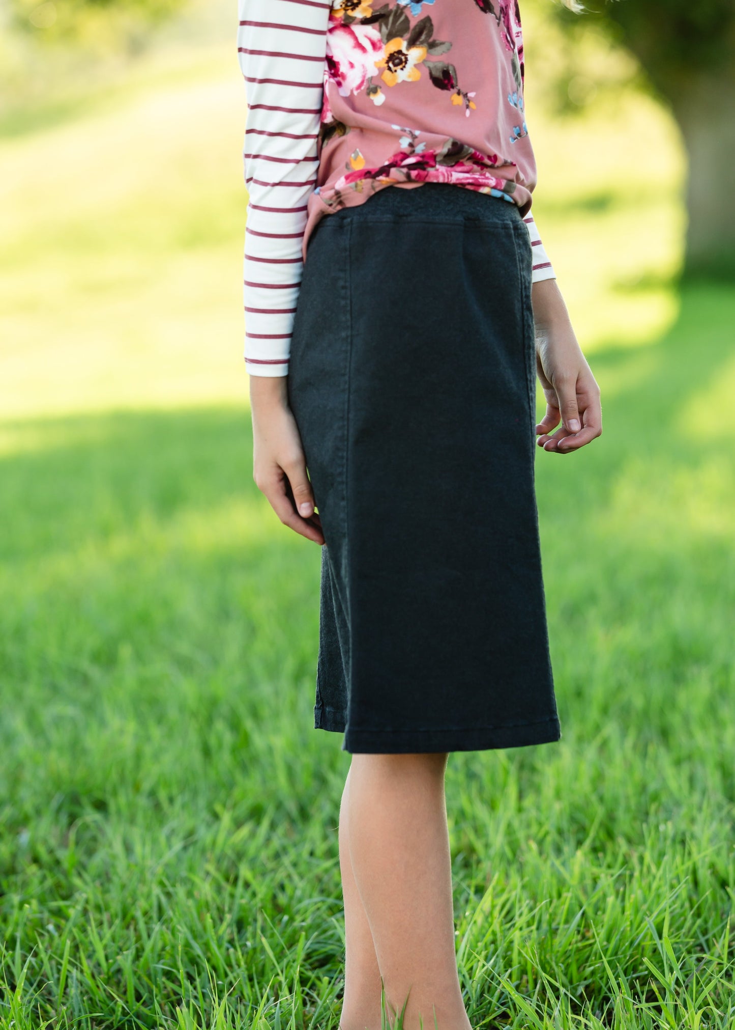 Joey Black Stretch Waist Girls Midi Skirt - FINAL SALE Skirts