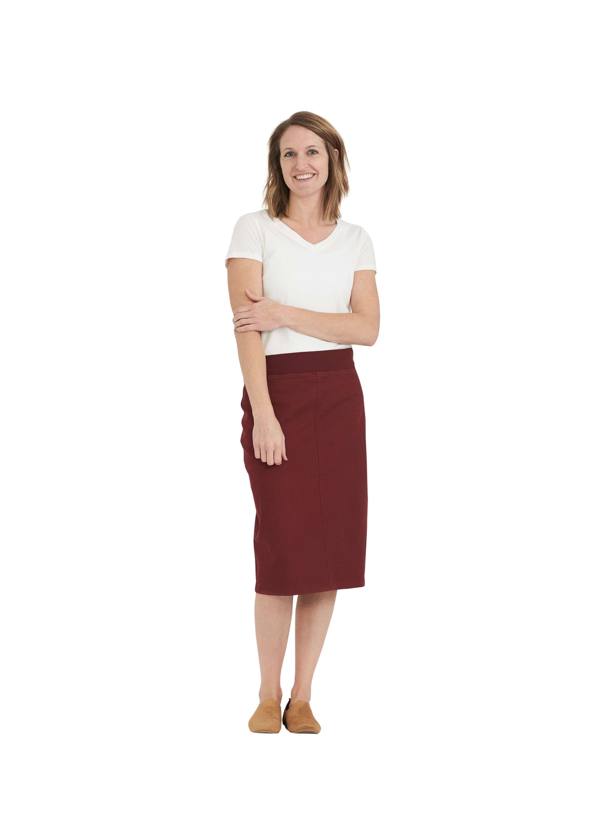 Joey Burgandy Stretch Waist Midi Skirt - FINAL SALE Skirts