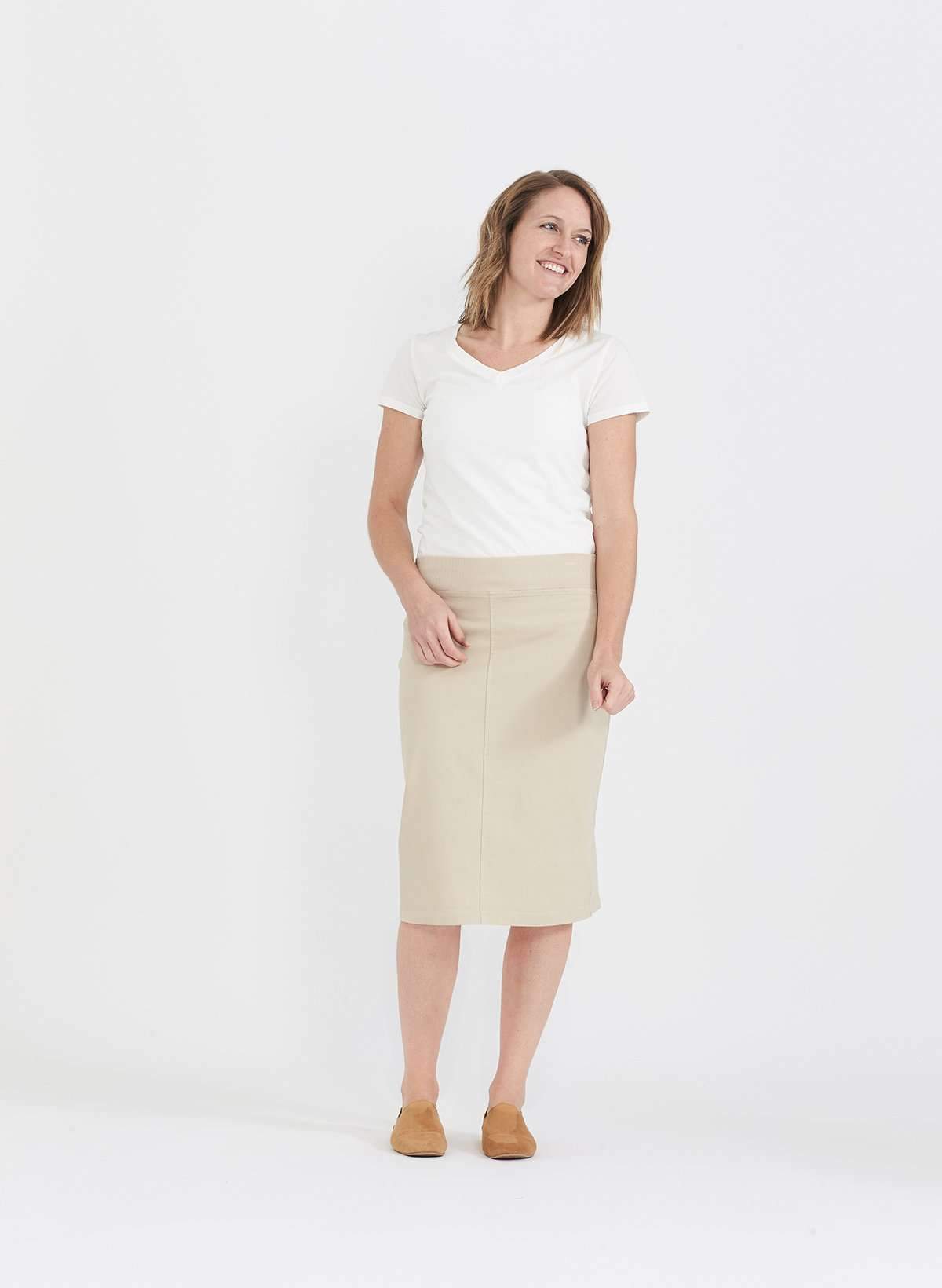 Joey Khaki Stretch Waist Midi Skirt - FINAL SALE Skirts
