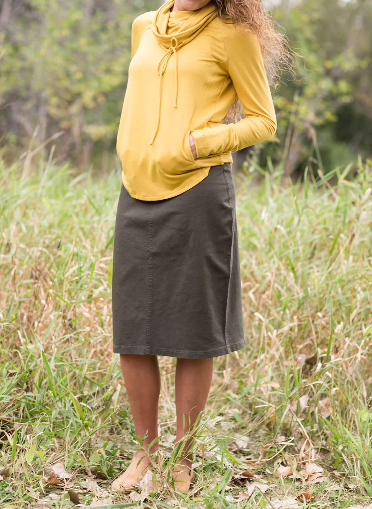 Joey Olive Stretch Waist Midi Skirt - FINAL SALE Skirts
