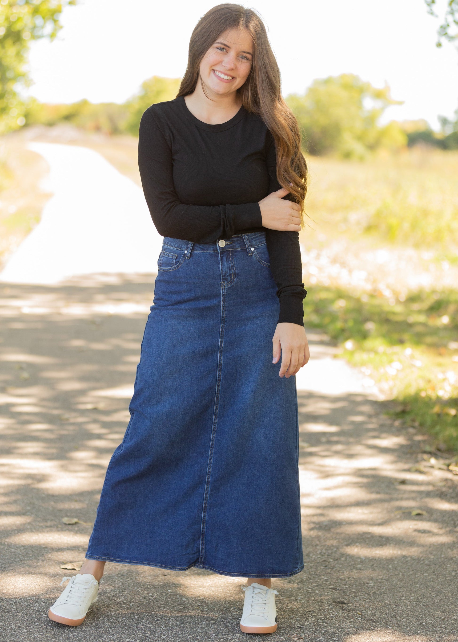 Joy A-Line Long Denim Skirt Skirts