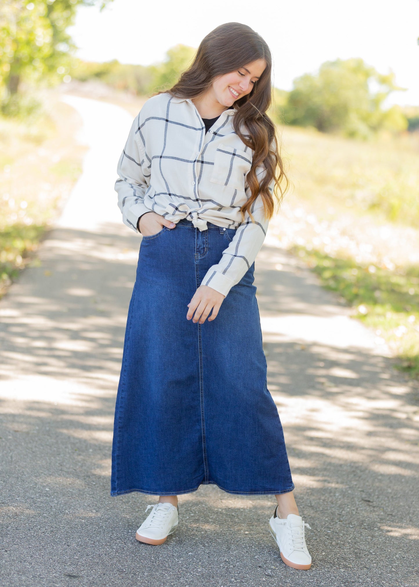 Joy A-Line Long Denim Skirt Skirts