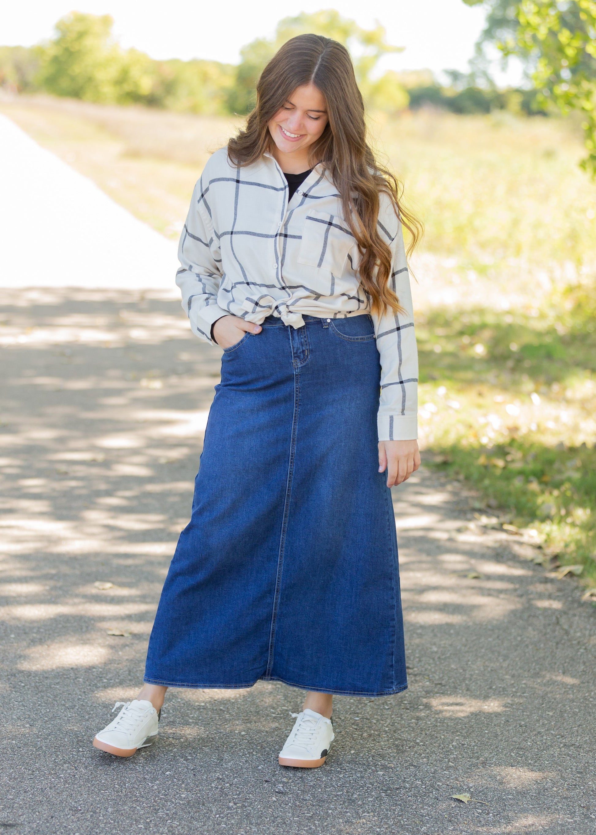 Joy A-Line Long Denim Skirt Skirts