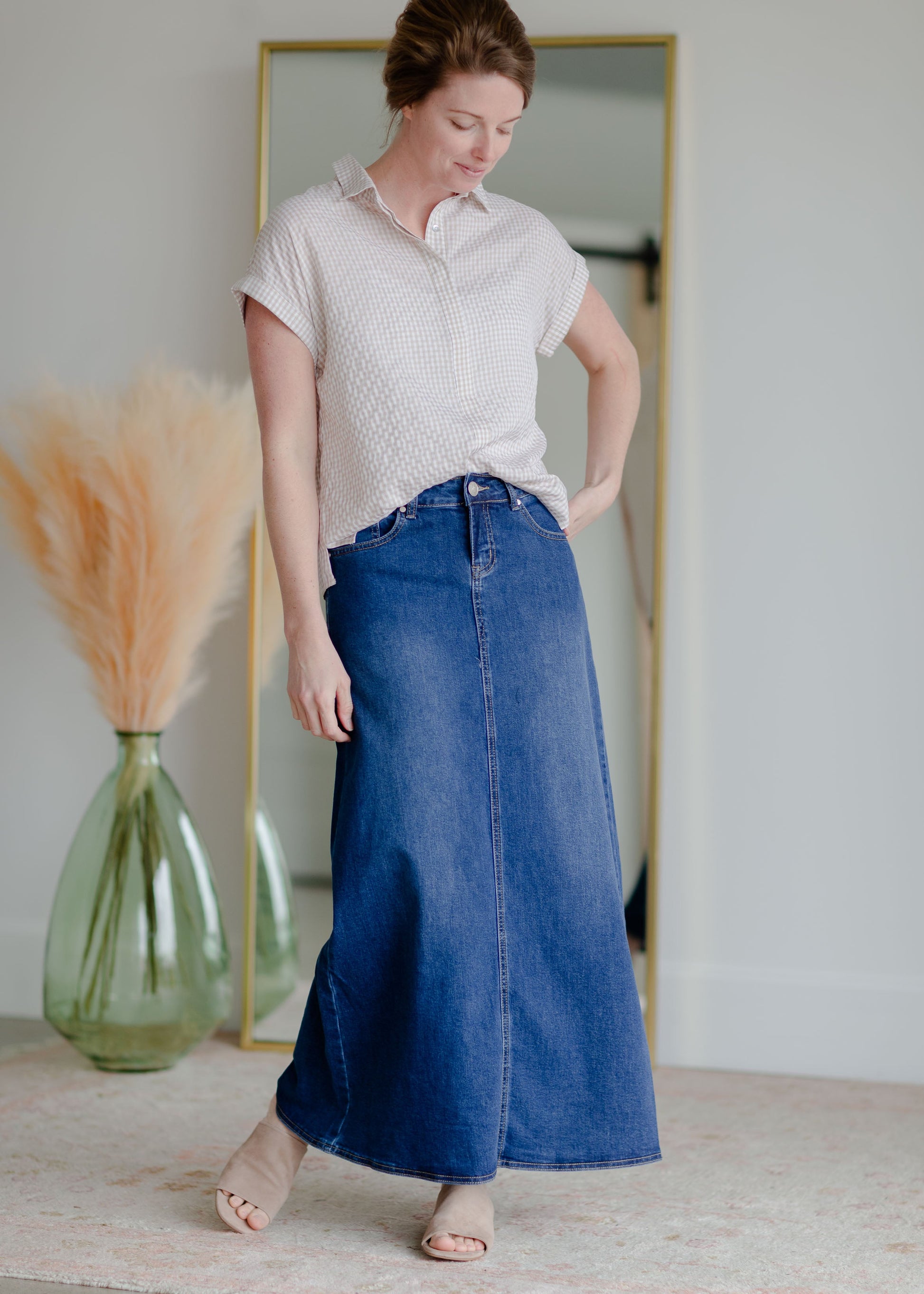 Joy A-Line Long Denim Skirt Skirts Inherit Co.