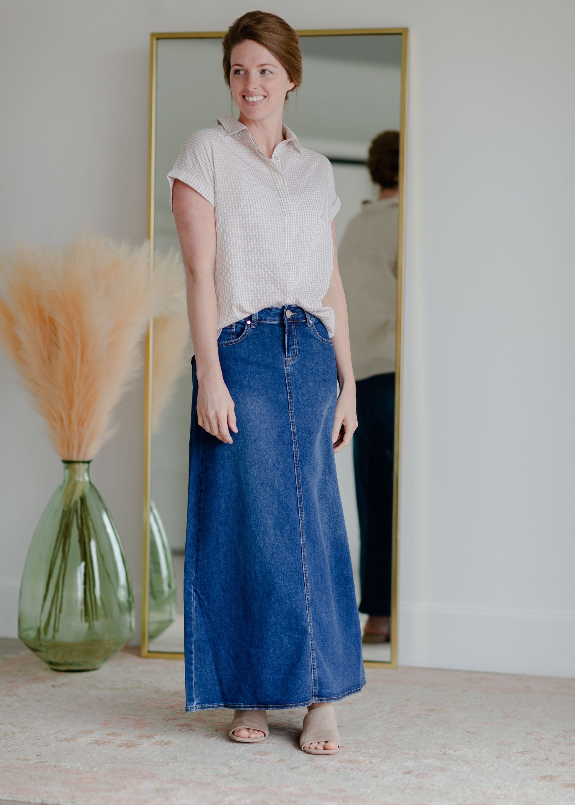 Joy A-Line Long Denim Skirt Skirts Inherit Co.