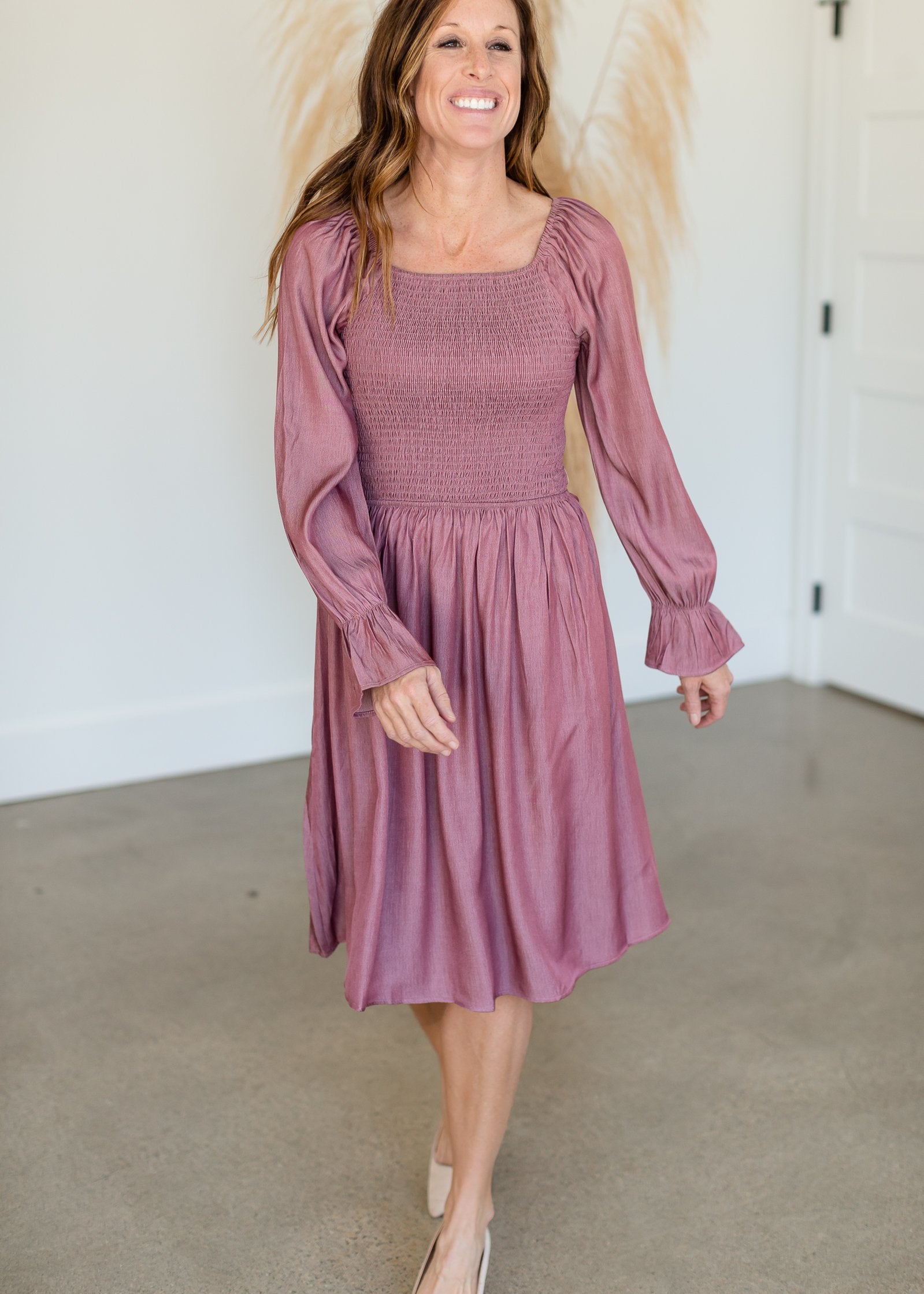 Juliet Mauve Bell Sleeve Midi Dress Dresses Mikarose