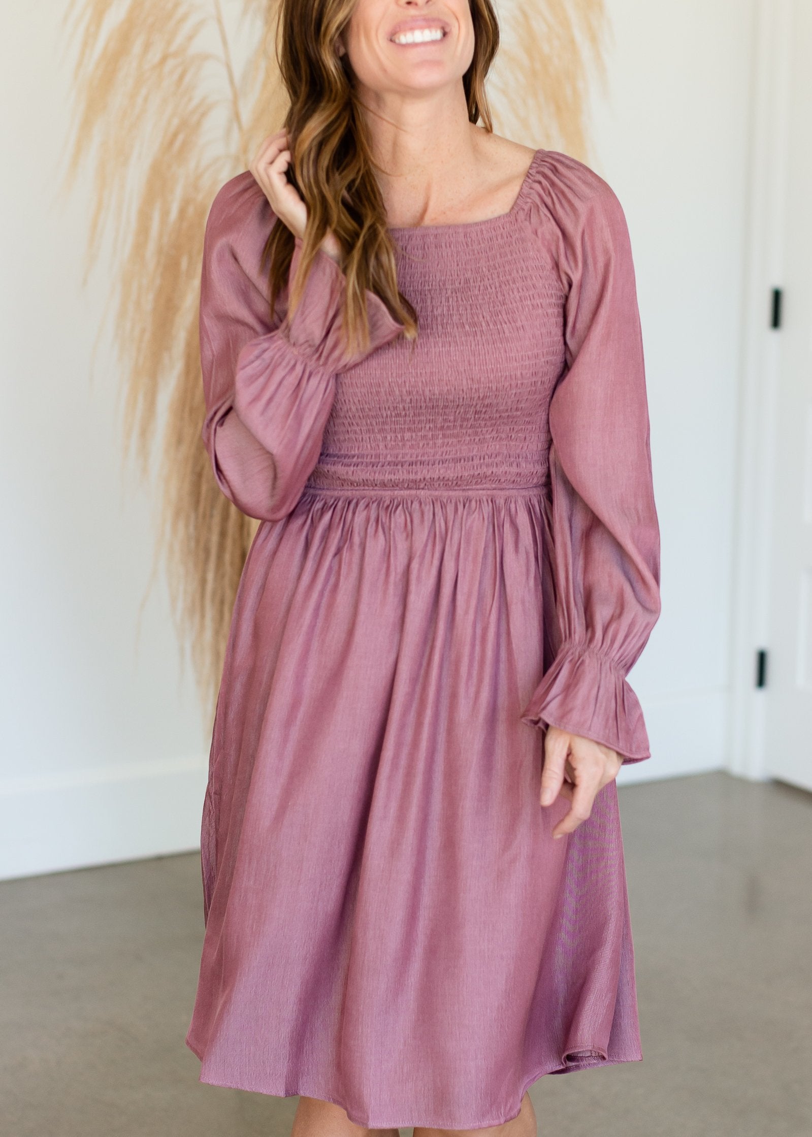 Juliet Mauve Bell Sleeve Midi Dress Dresses Mikarose