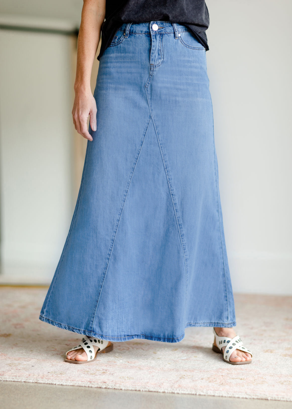 Kathryn A-Line Long Denim Jean Skirt Inherit Co.