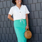 Emerald, coral, and gray midi and maxi modest skirts
