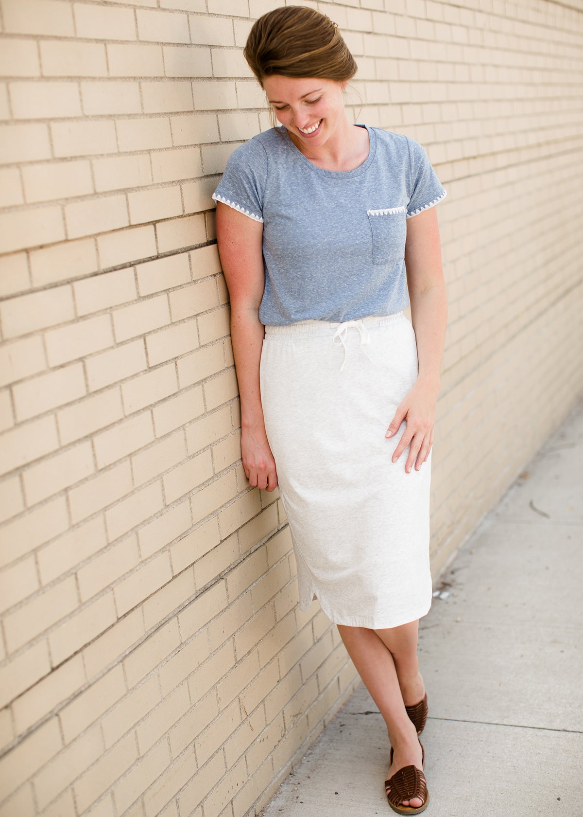 Emerald, coral, and gray midi and maxi modest skirts