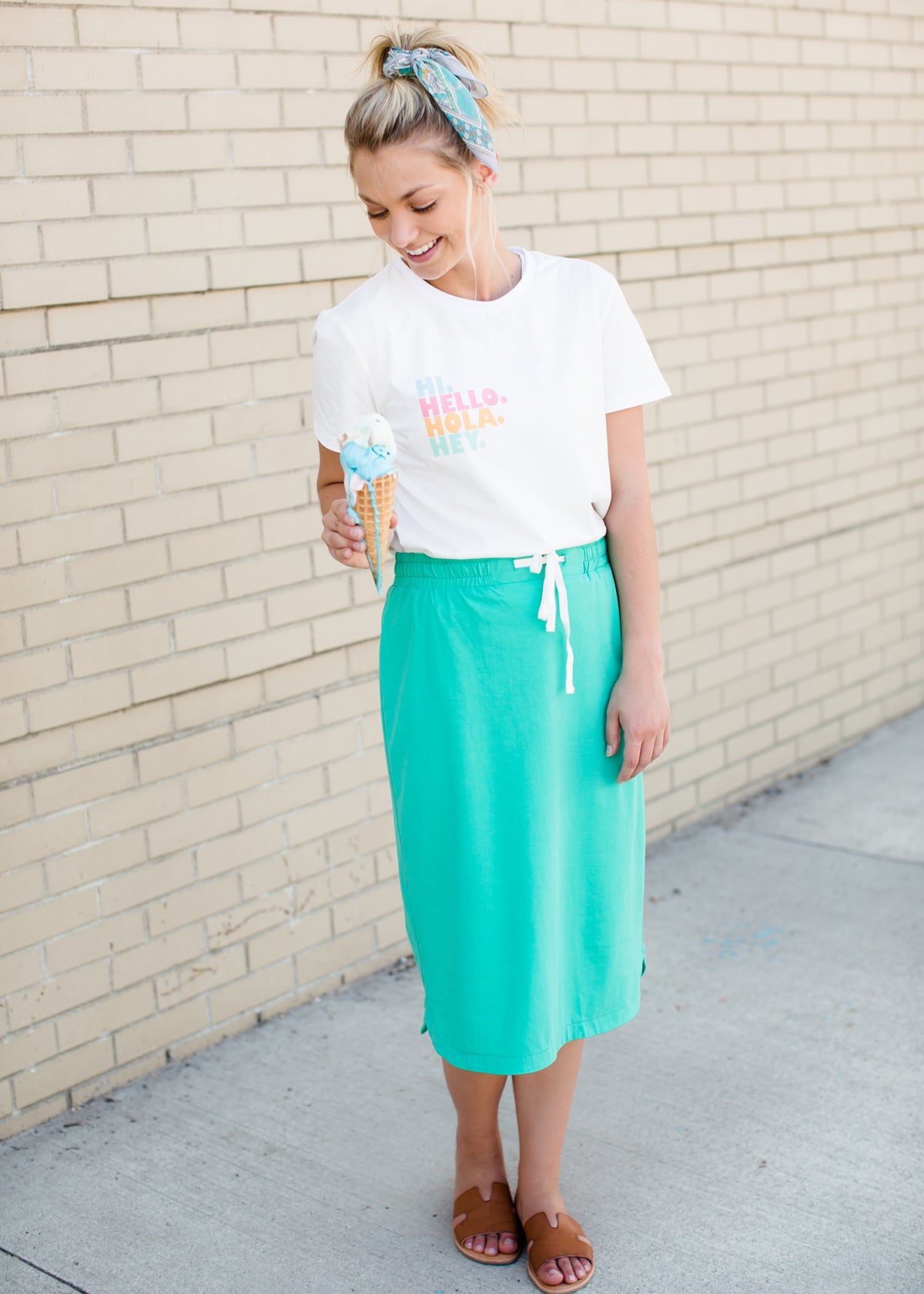 Emerald, coral, and gray midi and maxi modest skirts