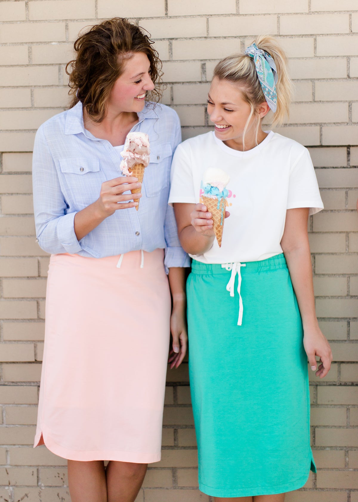 Emerald, coral, and gray midi and maxi modest skirts