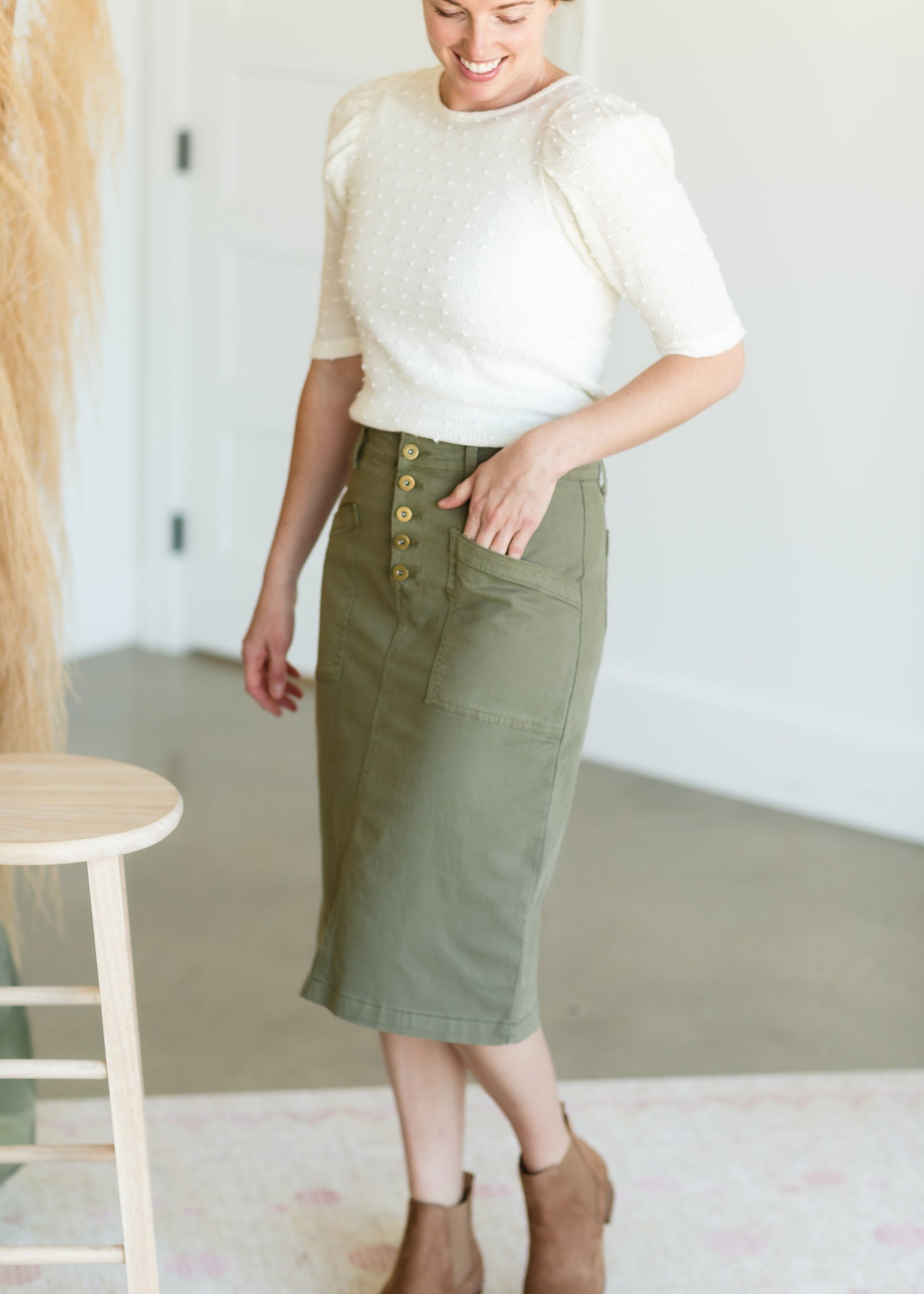 Kennedy Olive Military Style Midi Skirt - FINAL SALE Skirts