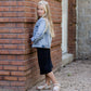 girls knit stretch waist midi skirt in black, gray or tan