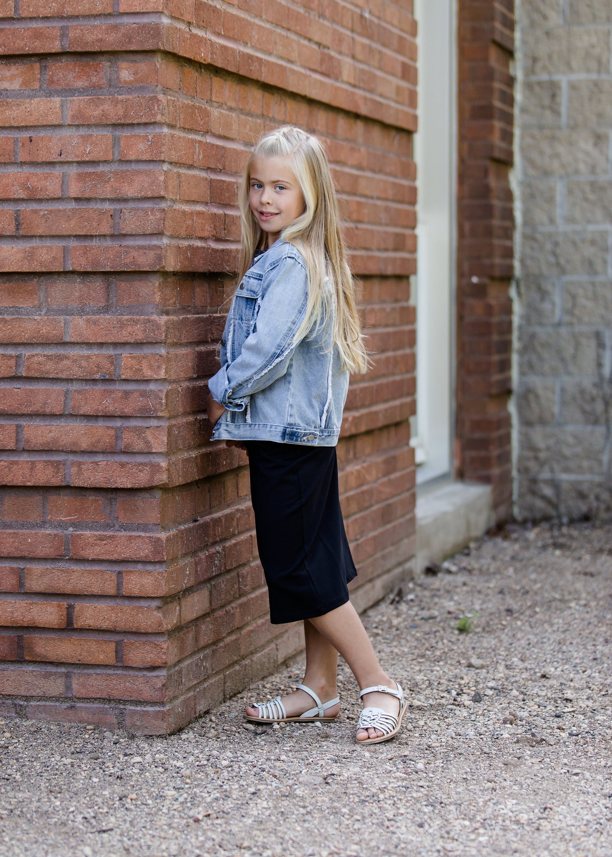 girls knit stretch waist midi skirt in black, gray or tan