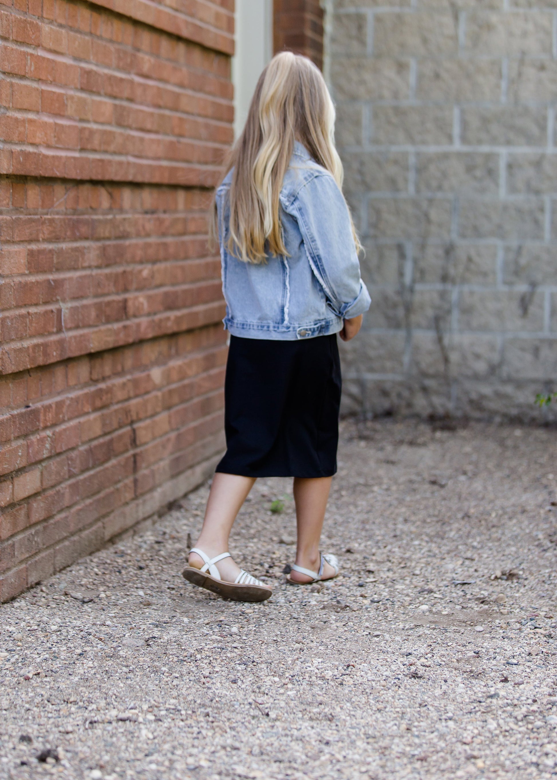 girls knit stretch waist midi skirt in black, gray or tan