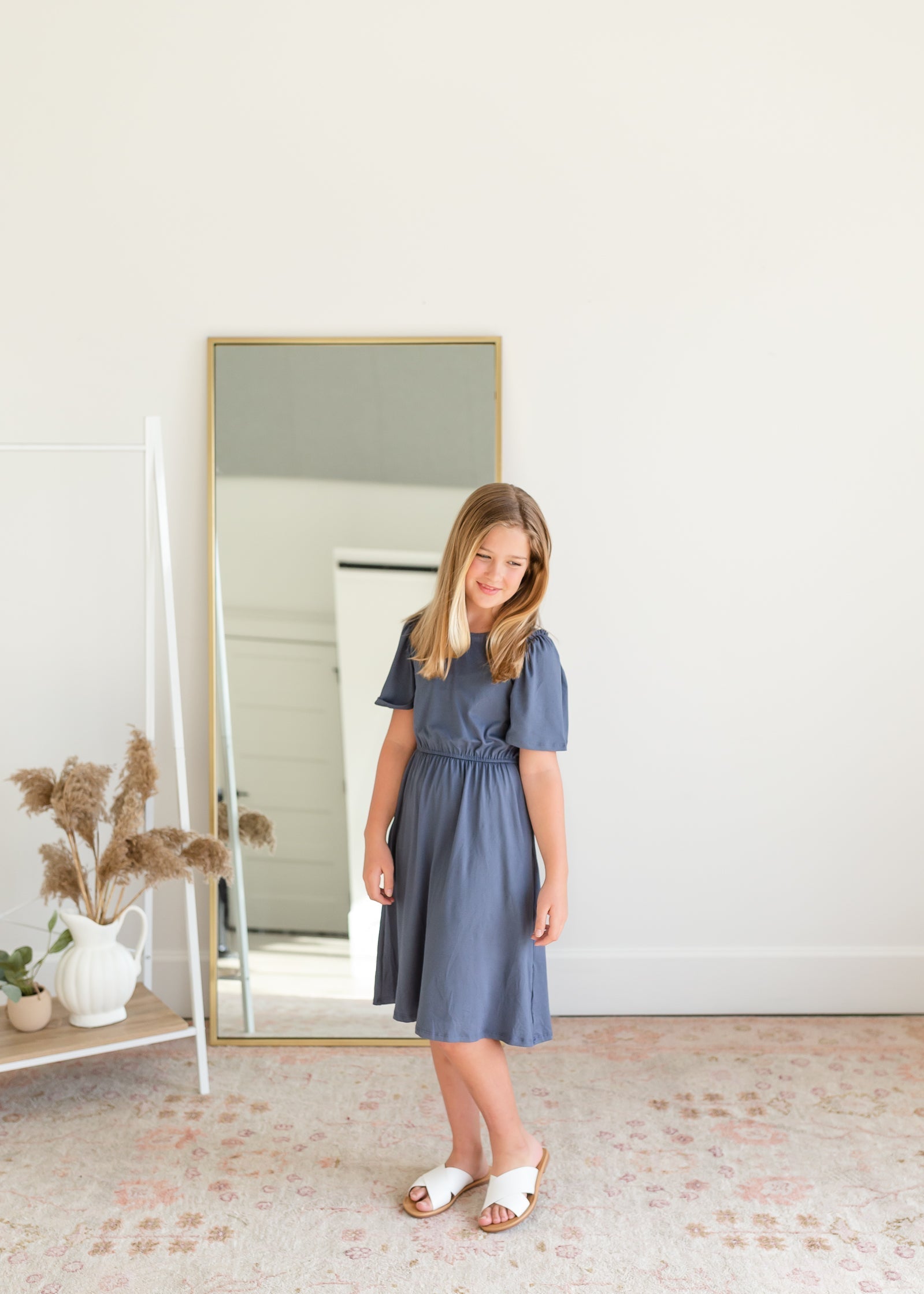 Kinsley Girls Dusty Blue Flutter Sleeve Midi Dress Dresses Dongguan Haohoo Clothing