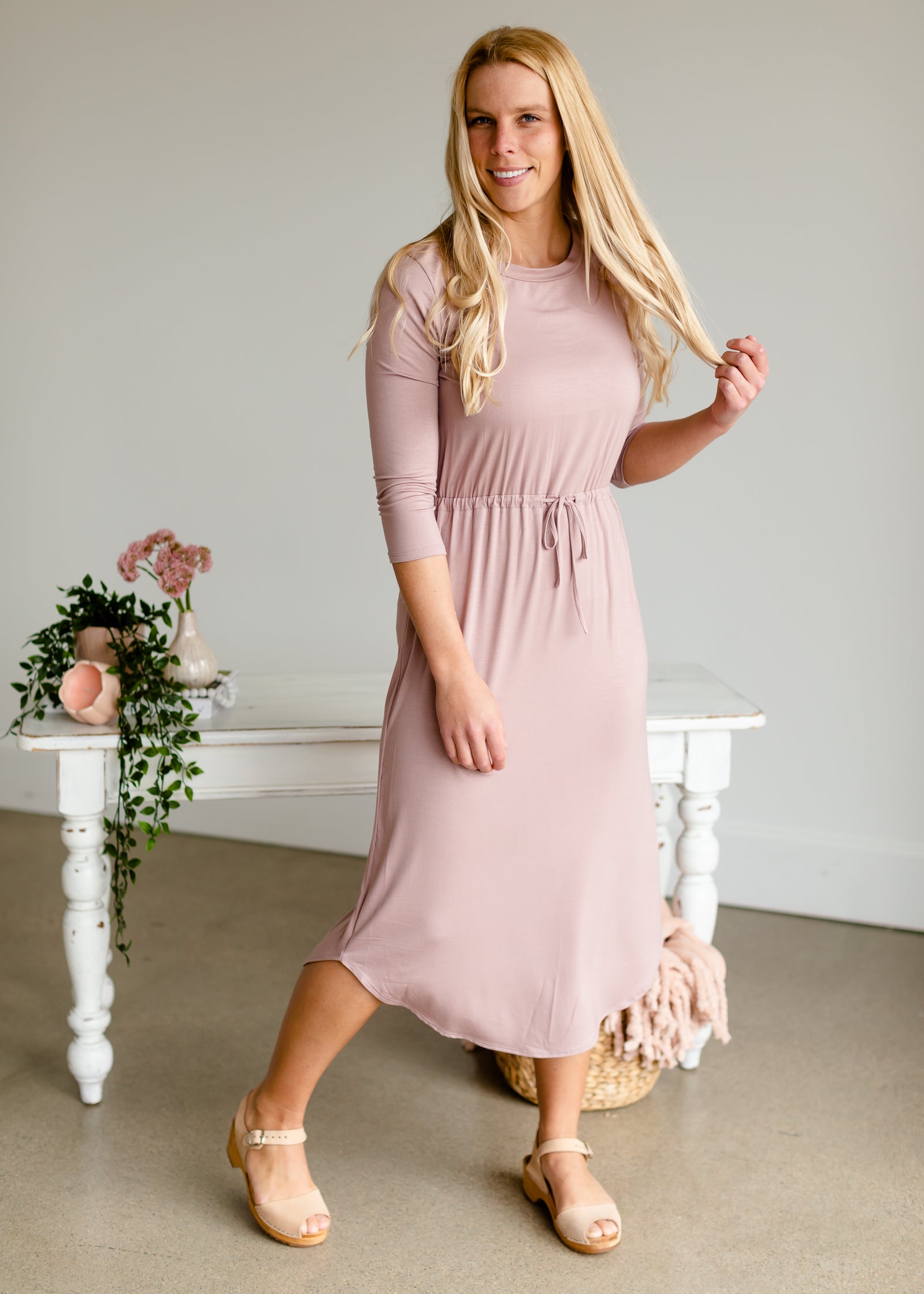 Kirsten 3/4 Sleeve Buttersoft Midi Dress - FINAL SALE Dresses
