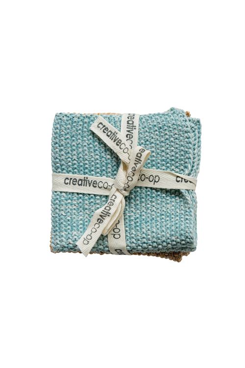 mustard and teal cotton dish cloths