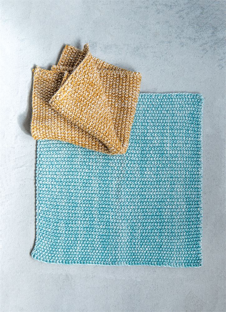 mustard and teal cotton dish cloths