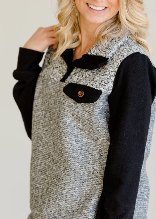 Knit Colorblock Gray Top - FINAL SALE Tops