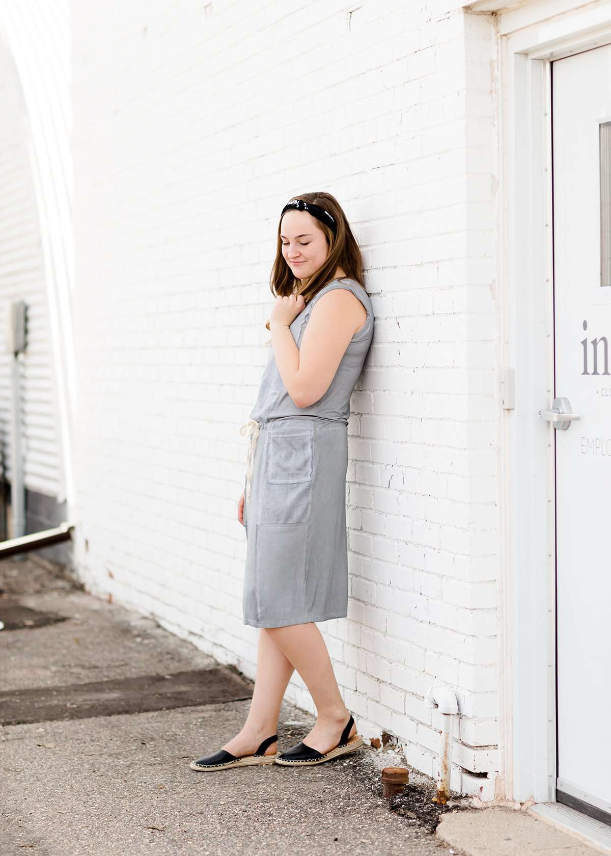 gray thermal knit contrast sleeveless dress