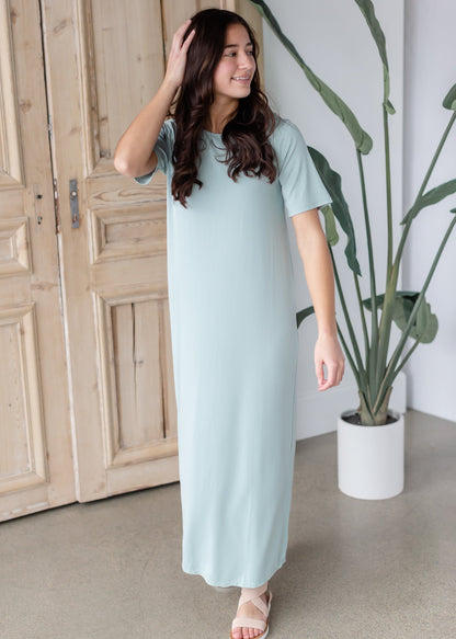 Knit Maxi Short Sleeve Dress Dresses Zenana Blue / S