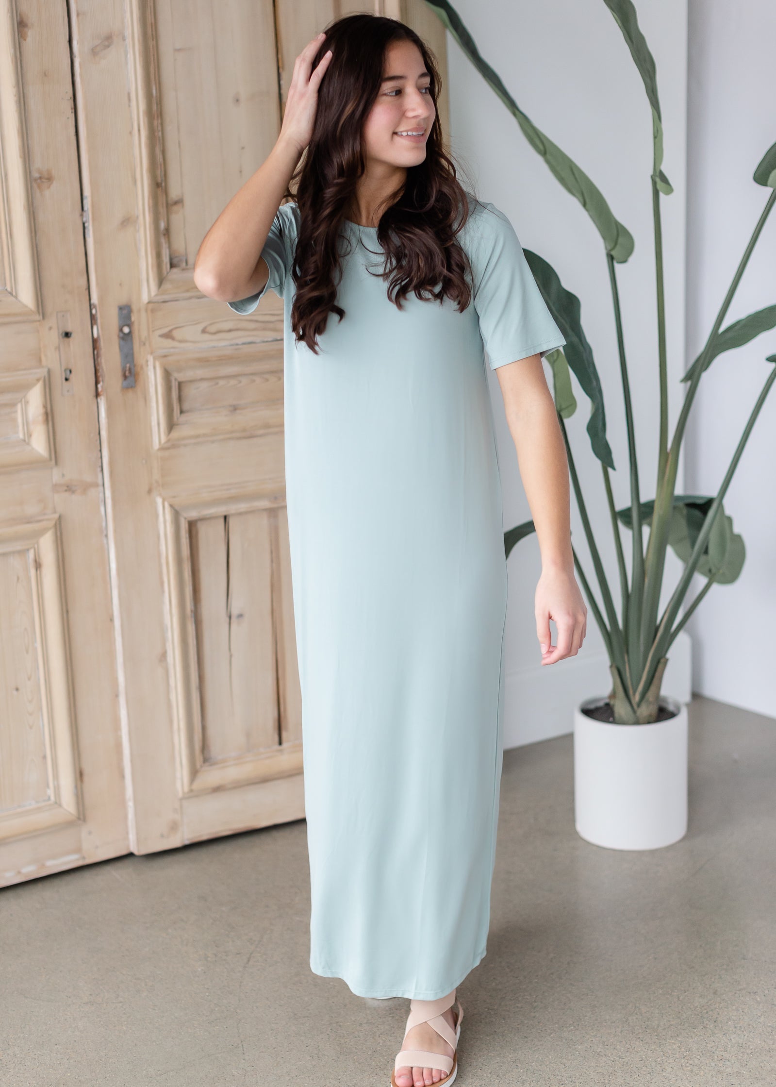 Knit Maxi Short Sleeve Dress Dresses Zenana Blue / S