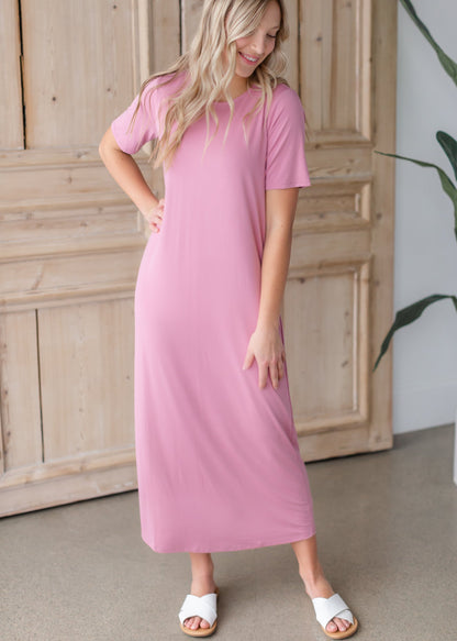 Knit Maxi Short Sleeve Dress Dresses Zenana Pink / S