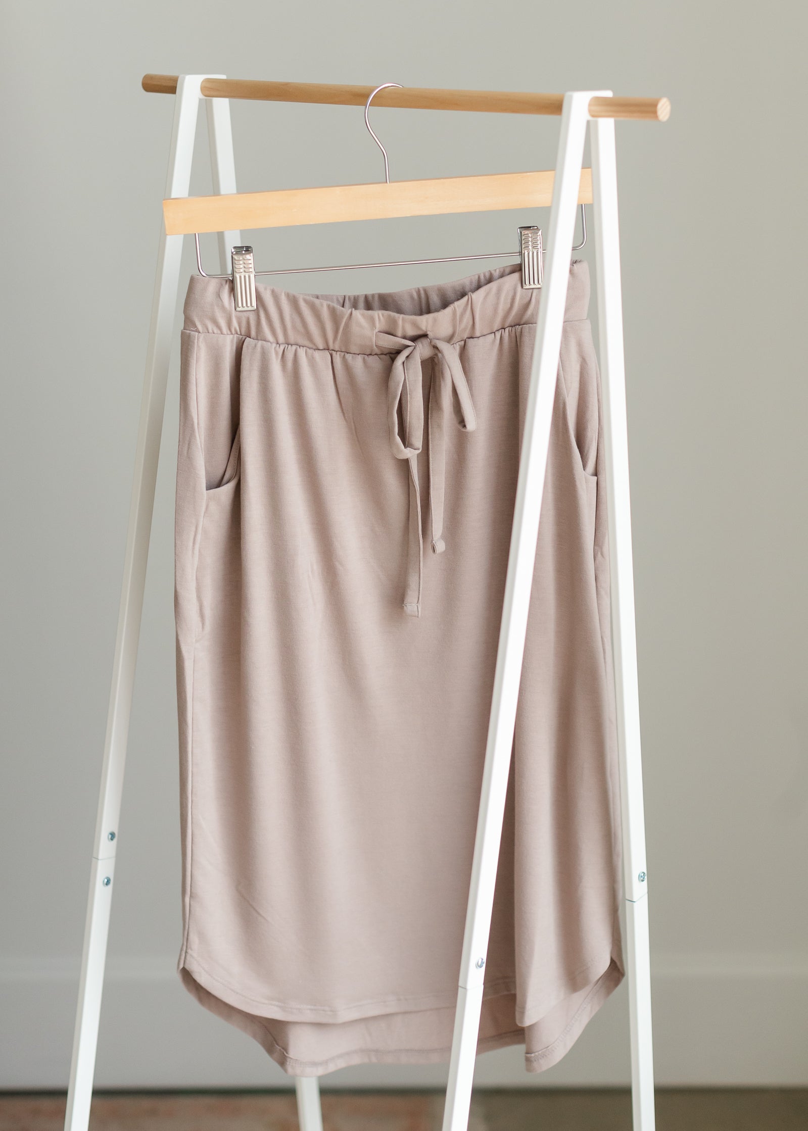 Knit Midi Drawstring Skirt Skirts Zenana Ash Mocha / S