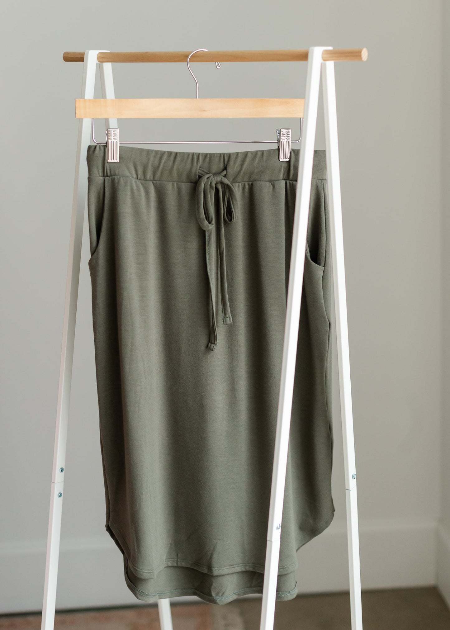 Knit Midi Drawstring Skirt Skirts Zenana Light Olive / S