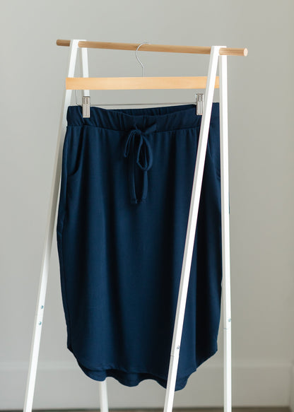 Knit Midi Drawstring Skirt Skirts Zenana Navy / S