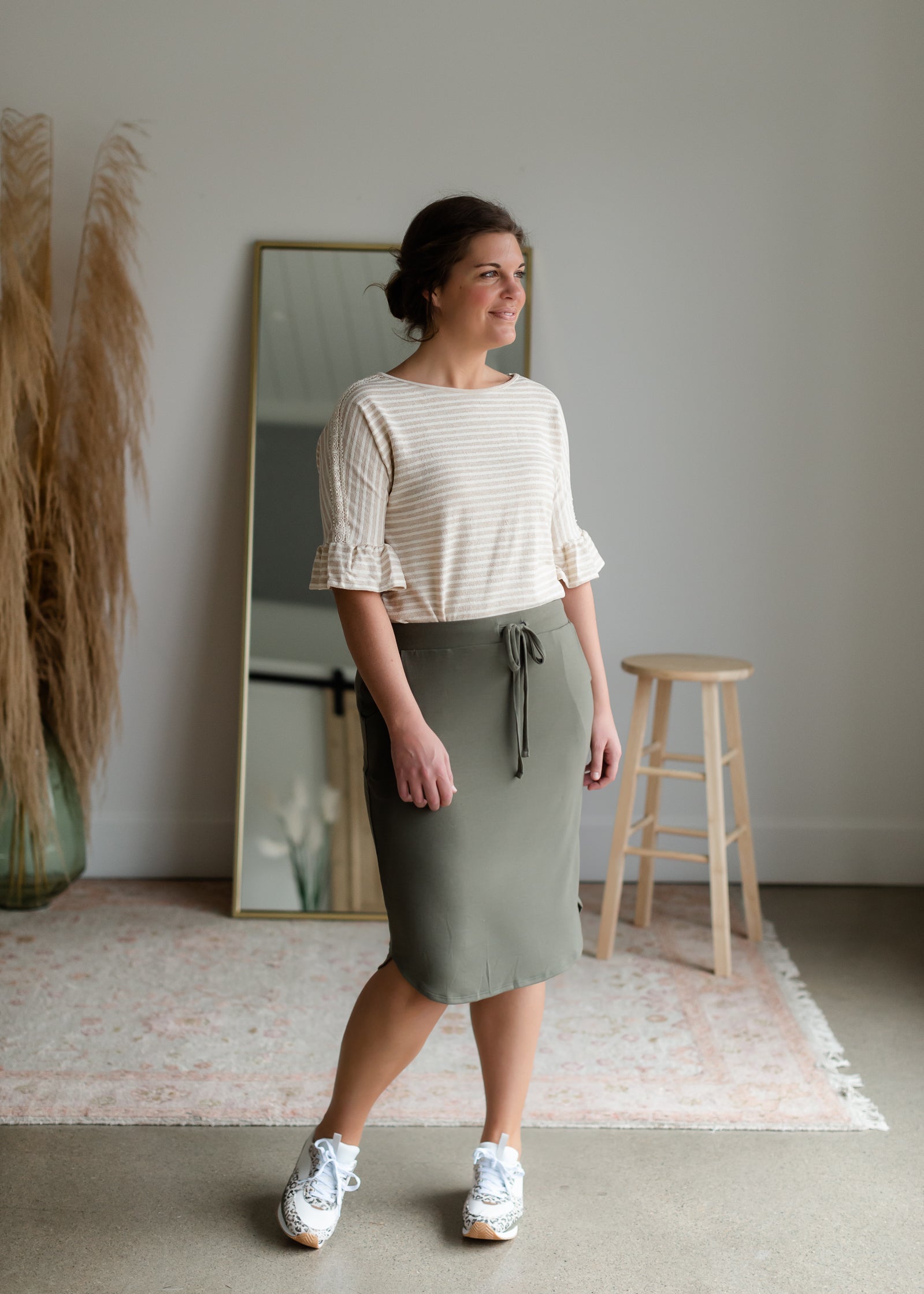 Knit Midi Drawstring Skirt Skirts Zenana