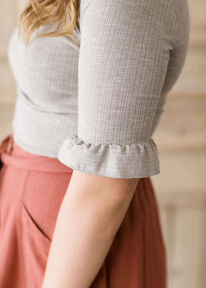  women's modest ruffle sleeve tri blend shirt
