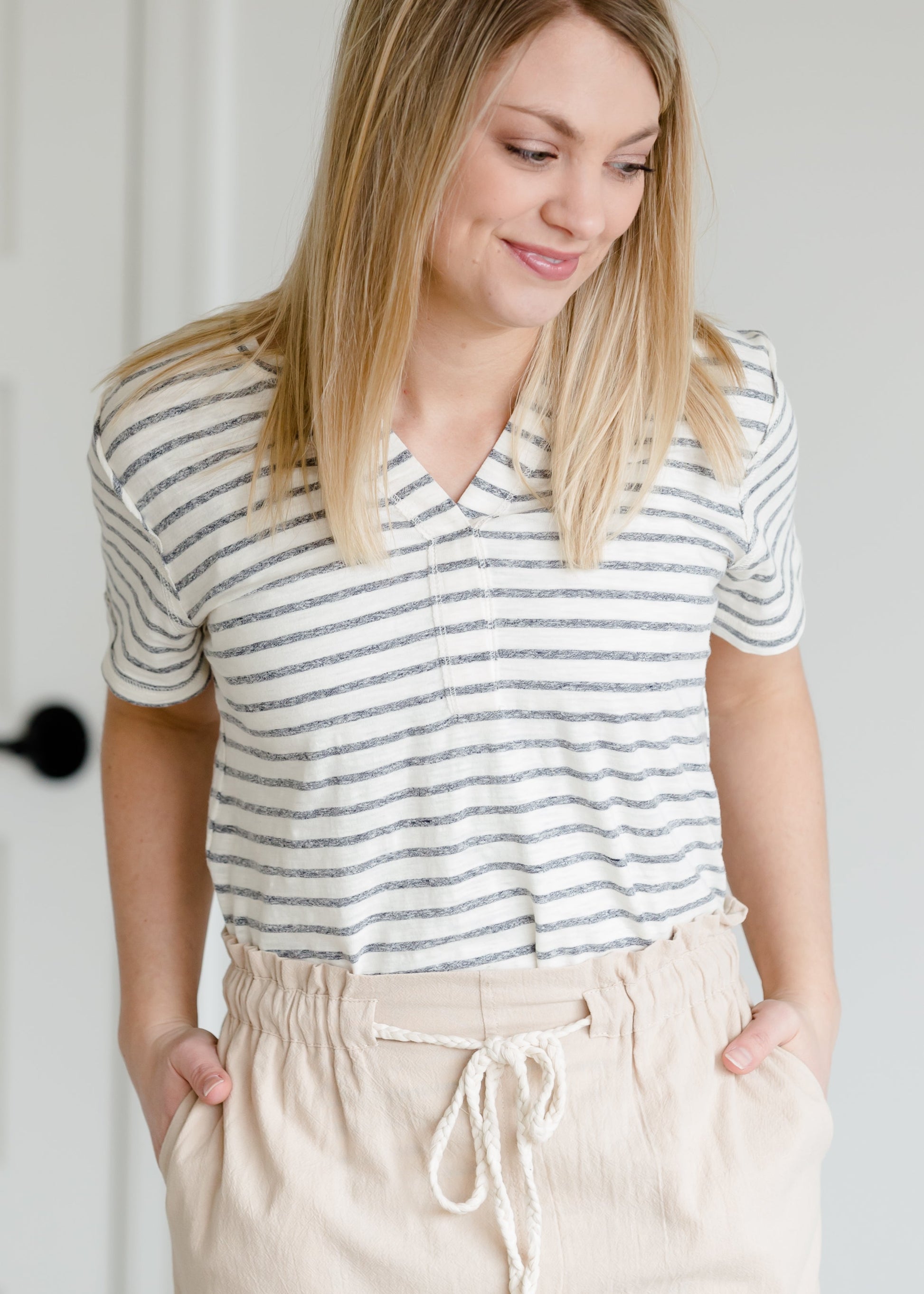 Knit Striped Short Sleeve Top - FINAL SALE Tops