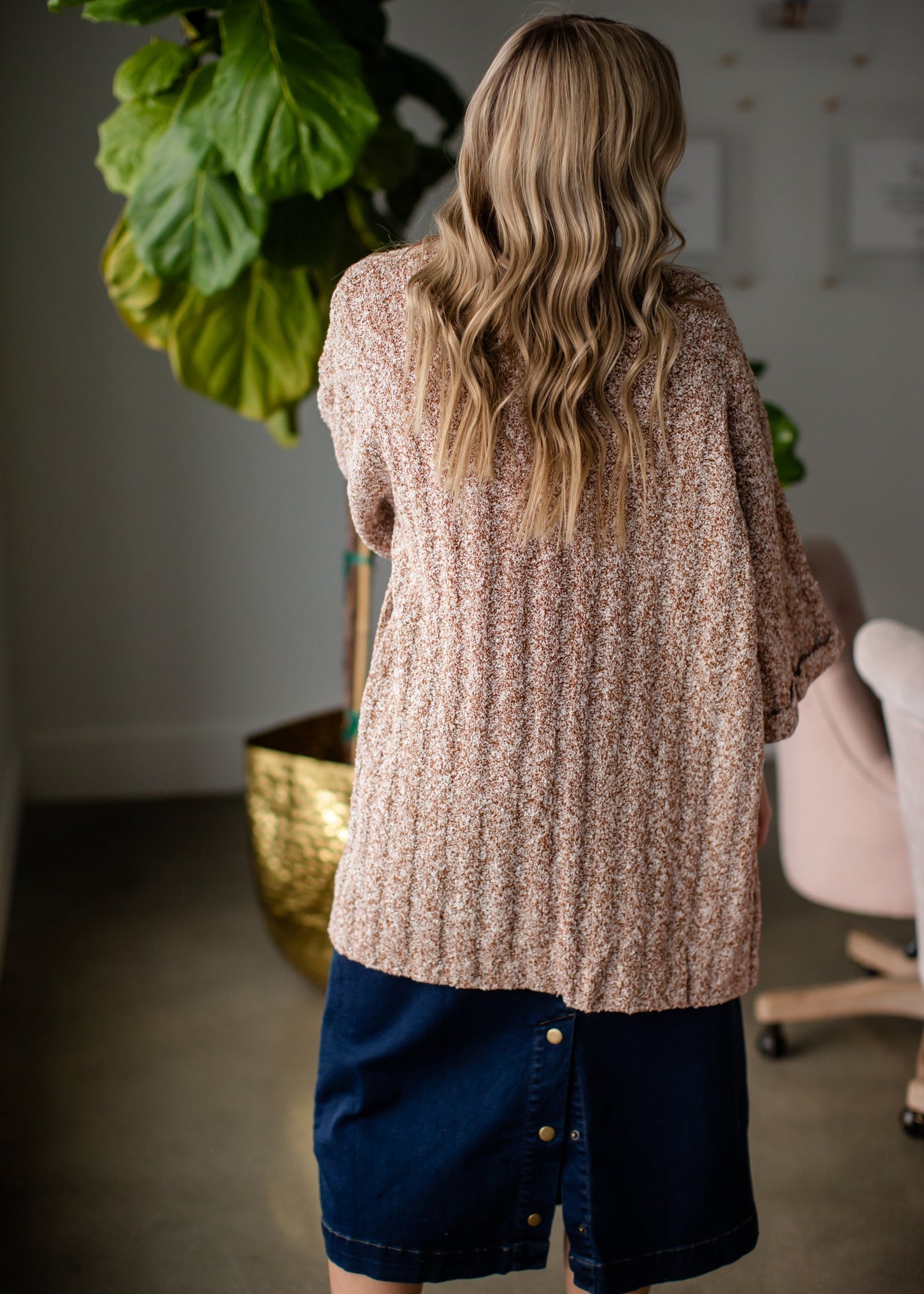 Knit Sweater 3/4 Sleeve Mixed Yarn Cardigan - FINAL SALE Tops By Together
