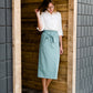 midi knit pencil paper bag skirt